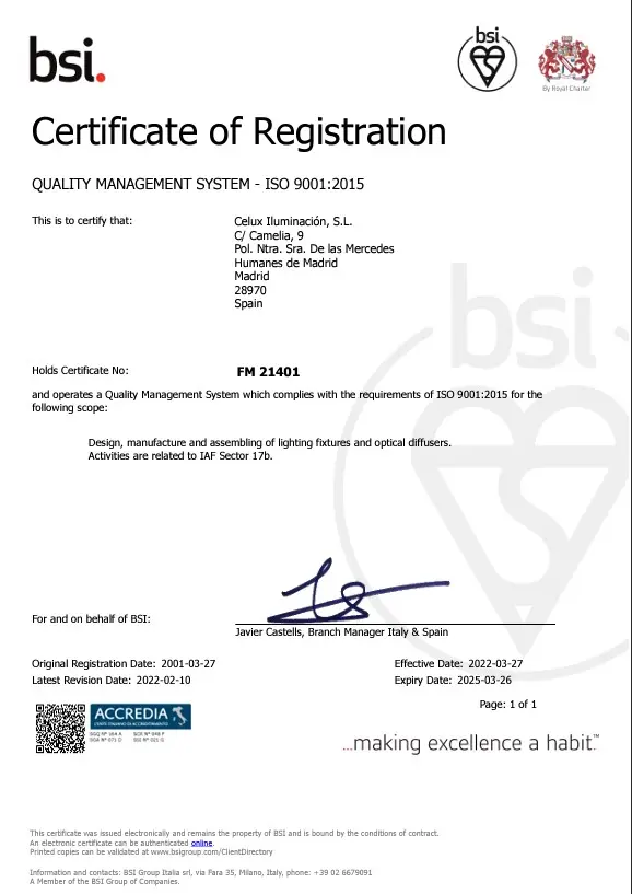 ISO 9001 - Celux Iluminación