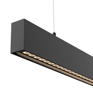 Luminaire LED linéaire individuel, doté d'une optique haute performance et d'un indice d'éblouissement très faible (UGR < 16). Corps fabriqué en aluminium extrudé de haute qualité, laqué au four et doté d'une finition texturée.