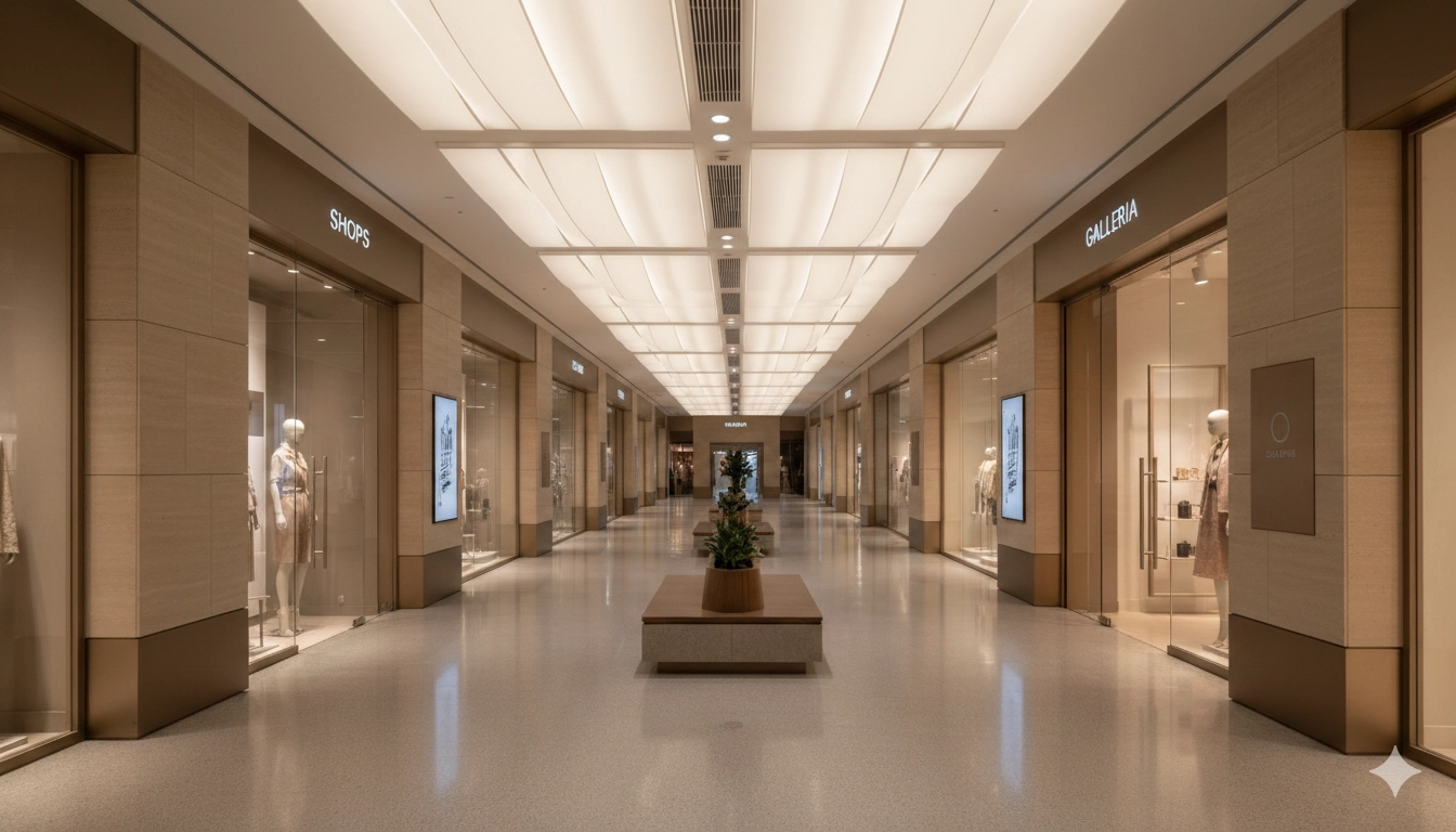 Centre commercial avec toile tendue rétro-éclairée